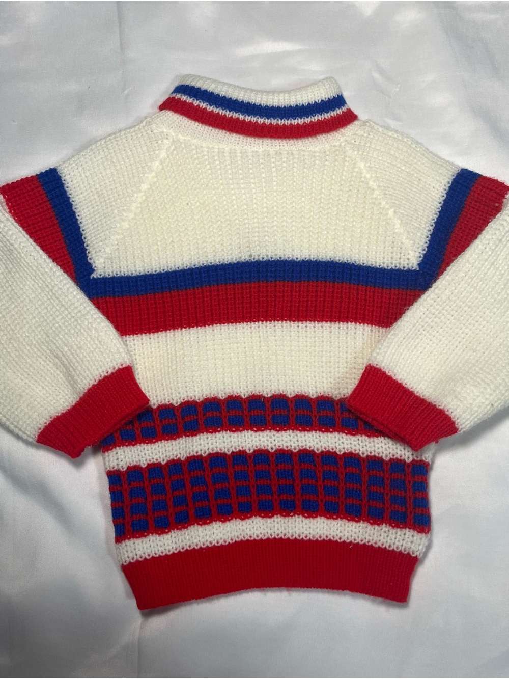 Vintage Kids 12M Acrylic Knit Sweater Red White Blue Retro Colorblock Cozy